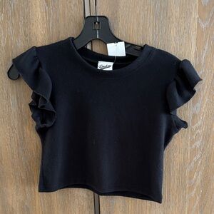 Black Ruffle Sleeve Kids Tee
